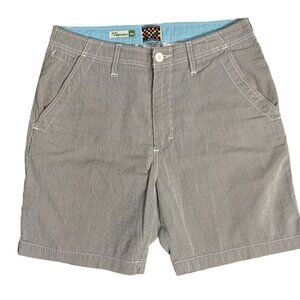 Quiksilver Flat Front Eco Friendly Shorts 32 Grey White Stripe Pocket Button Zip